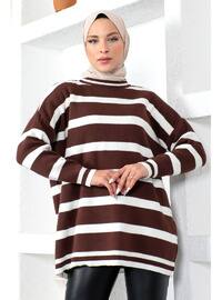 Brown - Crew neck - Unlined - Knit Tunics