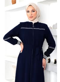 Navy Blue - Crew neck - Unlined - Plus Size Abaya
