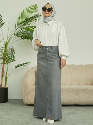 Grey - Denim Skirt - Neways