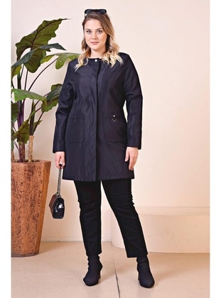 Black - Fully Lined - 300gr - Plus Size Trench coat - Ferace
