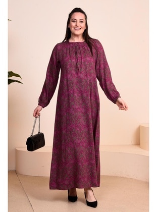 Khaki - Floral - Unlined - Plus Size Dress - Ferace