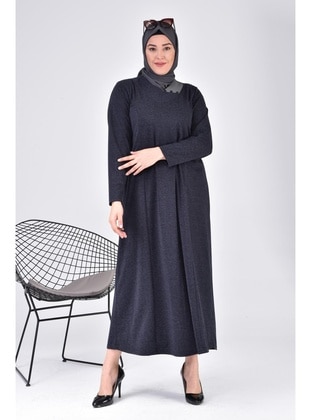 Women's Plus Size Moon Collar Mother Dress Long Hijab Navy Blue
