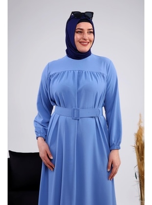 Blue - Unlined - Plus Size Dress - Ferace