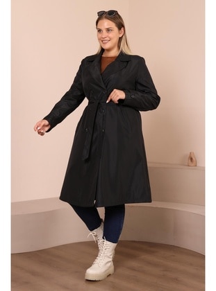 Ferace Black Plus Size Trench coat