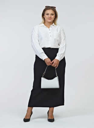Women's Plus Size Ottoman Steel Pencil Skirt Knitted Fabric Black