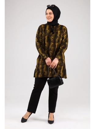 Women's Plus Size Hijab Tunic With Drawstring And Side Slits Khaki