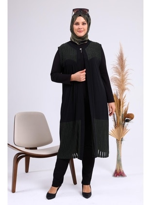 Women's Plus Size Transparent Color Long Vest Khaki
