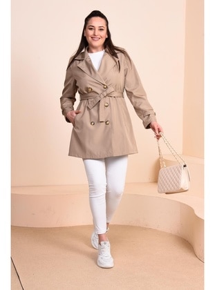 Mink - Fully Lined - Cuban Collar - Plus Size Trench coat - Ferace