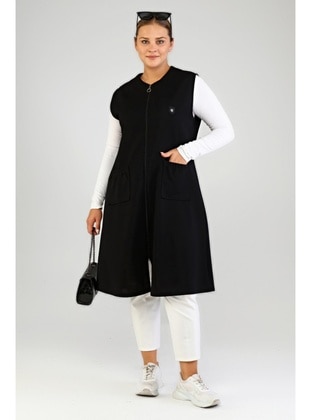 Women's Ottoman Steel Knitted Oversized Vest Black
