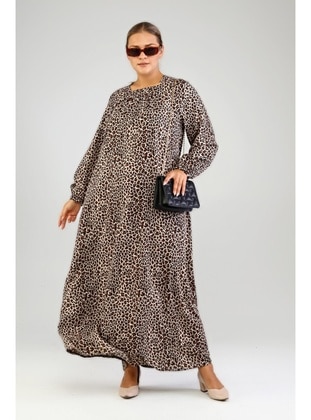 Tan - Leopard - 500gr - Plus Size Dress - Ferace