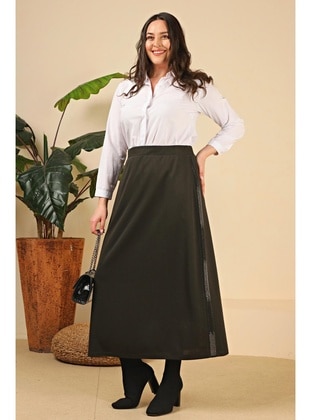 Khaki - Unlined - Plus Size Skirt - Ferace