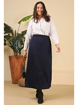 Navy Blue - Plus Size Skirt - Ferace