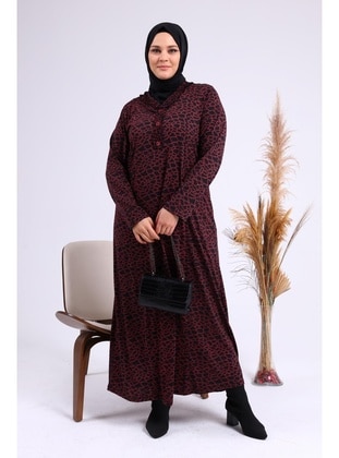 Women's Plus Size Leopard Print Viscose Mother's Dress Burgundy