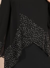 Black - Printed - Plus Size Evening Dress