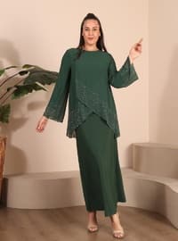 Emerald - Printed - Plus Size Evening Dress