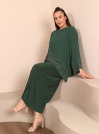 Emerald - Printed - Plus Size Evening Dress