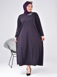 Women's Plus Size Moon Collar Mother Dress Long Hijab Purple