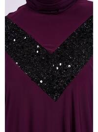 Women's Plus Size Bat Sleeve Sequin Tunic Relaxed Fit Shirring Burgundy