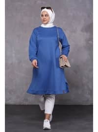Women's Plus Size Two Yarn Combed Cotton Long Hijab Tunic Indigo