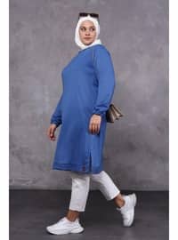 Women's Plus Size Two Yarn Combed Cotton Long Hijab Tunic Indigo