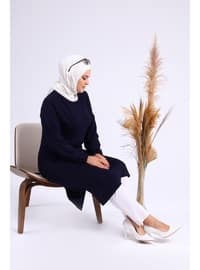 Women's Plus Size Two Yarn Combed Cotton Long Hijab Tunic Navy Blue