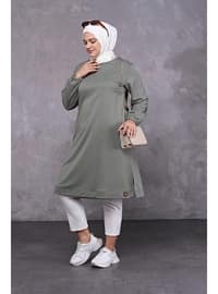 Women's Plus Size Two Yarn Combed Cotton Long Hijab Tunic Mint Green