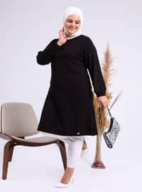 Women's Plus Size Two Yarn Combed Cotton Long Hijab Tunic Black