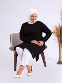 Women's Plus Size Two Yarn Combed Cotton Long Hijab Tunic Black