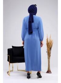 Blue - Unlined - Plus Size Dress