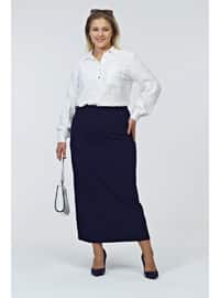 Women's Plus Size Ottoman Steel Pencil Skirt Knitted Fabric Navy Blue