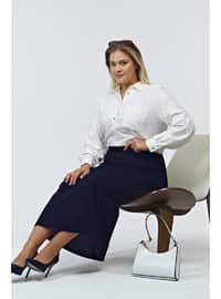 Women's Plus Size Ottoman Steel Pencil Skirt Knitted Fabric Navy Blue