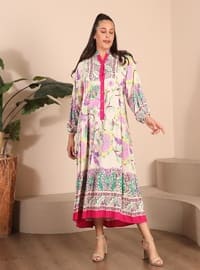 Fuchsia - Floral - Plus Size Dress