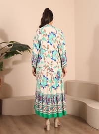 Green - Floral - Plus Size Dress