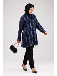 Women's Plus Size Hijab Tunic With Drawstring And Side Slits Blue