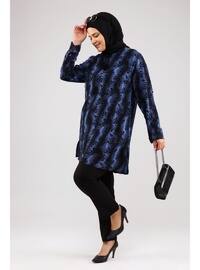 Women's Plus Size Hijab Tunic With Drawstring And Side Slits Blue