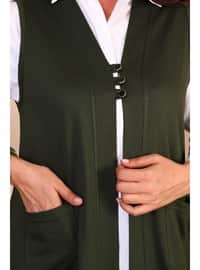 Khaki - V neck Collar - Plus Size Vest