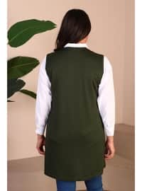 Khaki - V neck Collar - Plus Size Vest