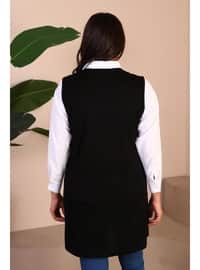 Black - V neck Collar - Plus Size Vest