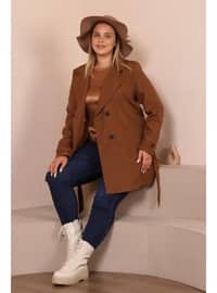 Tan - Fully Lined - Cuban Collar - Plus Size Trench coat