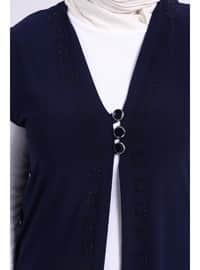 Women's Plus Size Three Button Lycra Vest Navy Blue