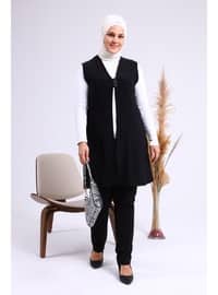Women's Plus Size Three Button Lycra Vest Black