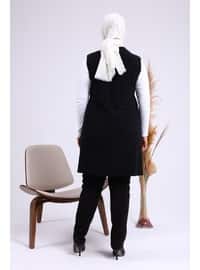 Women's Plus Size Three Button Lycra Vest Black