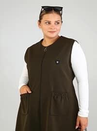 Women's Ottoman Steel Knitted Oversized Vest Khaki