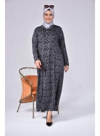 Women's Plus Size Collar Ruffled Hijab Mother's Dress Non-Burning Sweatproof Navy Blue