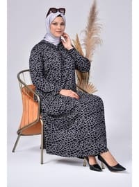 Women's Plus Size Collar Ruffled Hijab Mother's Dress Non-Burning Sweatproof Navy Blue