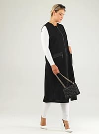 Women's Leather Oversized Long Vest With Pockets Black