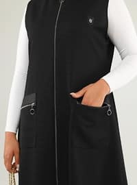 Women's Leather Oversized Long Vest With Pockets Black