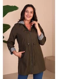Khaki - Stripe - Plus Size Trench coat