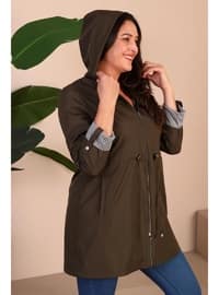 Khaki - Stripe - Plus Size Trench coat