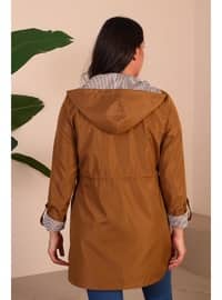 Tan - Stripe - Plus Size Trench coat